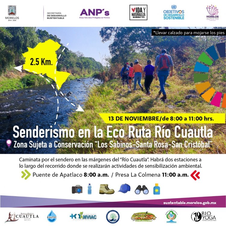 A partir de este domingo arranca la eco ruta “Río Cuautla por la Biodiversidad"
