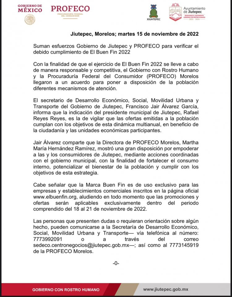 Gobierno de Jiutepec y Profeco  verifican ofertas de El Buen Fin