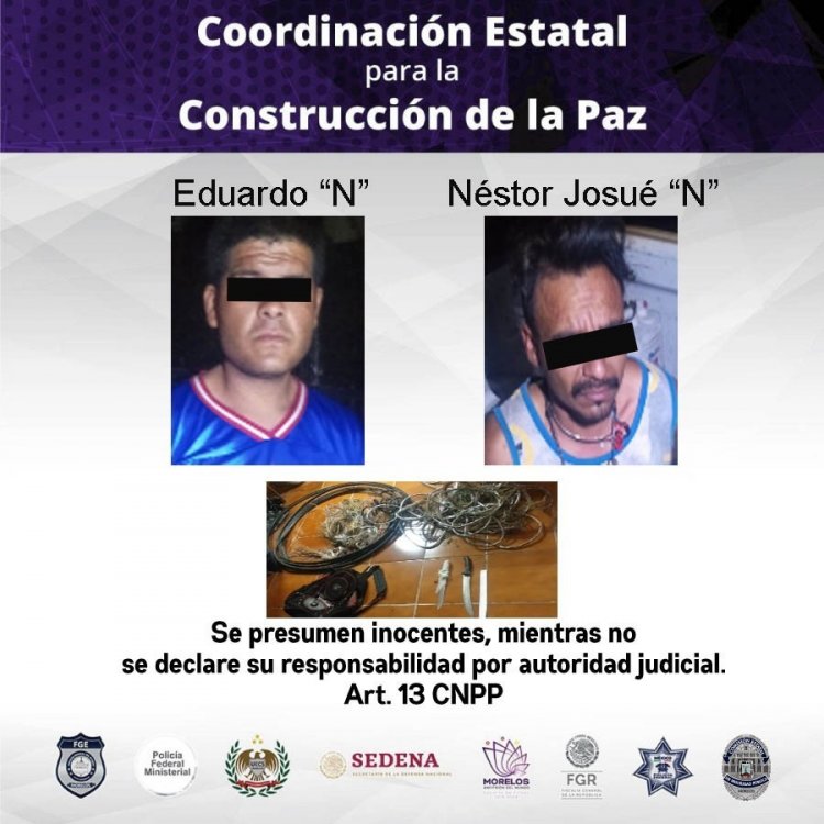 Estos dos están acusados de robar  cable a una empresa de Oaxtepec