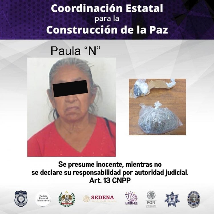 Una abuelita quedó aprehendida con aparente droga en Cuautla