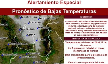 Activan alerta por muy bajas temperaturas en las próximas horas