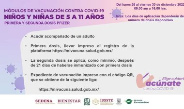 A partir de este lunes, continúa vacunación contra covid para menores