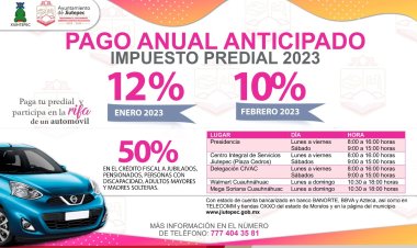 Ofrece Jiutepec descuento de hasta 12 por ciento en pago de predial