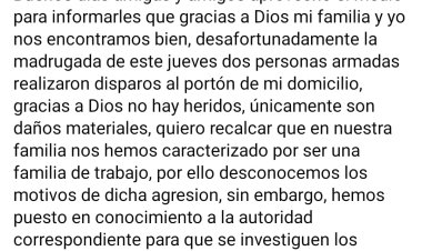 Denuncia alcaldesa de Atlatlahucan ataque armado en su casa