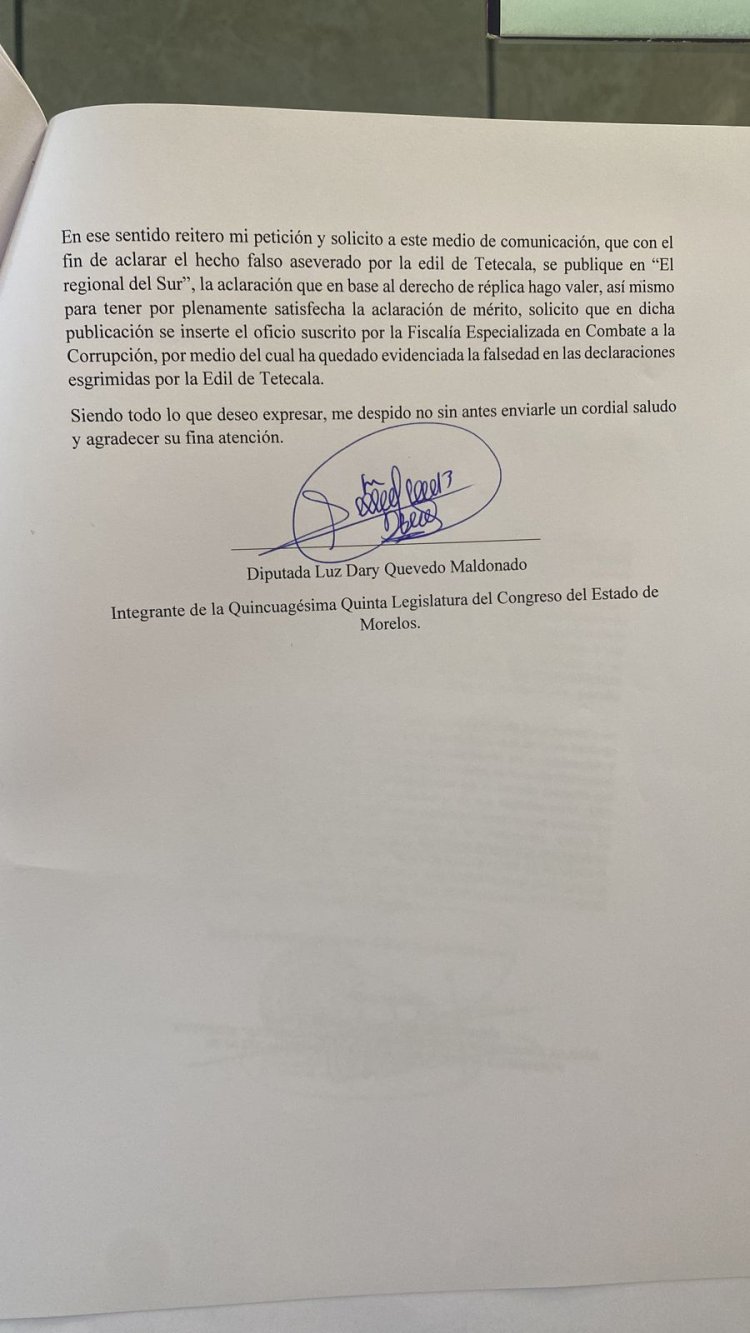 Desmiente Luz Dary Quevedo  dichos de alcaldesa de Tetecala