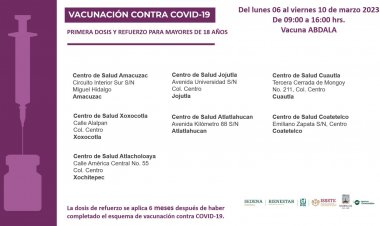 Para los mayores de 18 años, continúa vacuna Vs. covid; 1as dosis y refuerzo