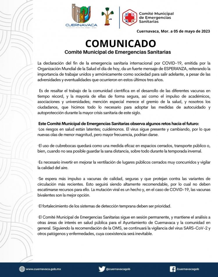 ¨Esperanzador¨ informe de OMS: Comité de Emergencia Sanitaria de Cuernavaca
