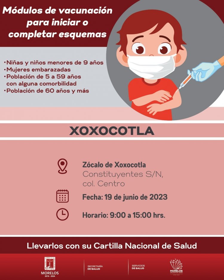 Habrá módulos de vacunación de SSM en  Xoxocotla, Tlaltizapan, Axochiapan y Cuautla