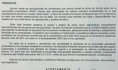 G5 apoya plan del Ejecutivo de dar más dinero para la UAEM