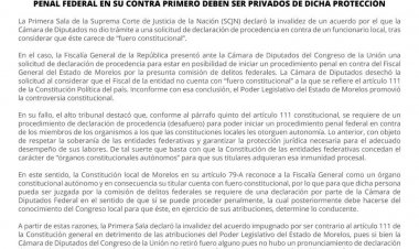 La SCJN reiteró que el fiscal general de Morelos no puede ser juzgado