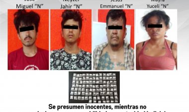 Tres hombres y una mujer fueron detenidos acusados de traer presunta droga en Jojutla