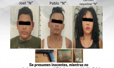 Par de hombres y una dama, detenidos por portar presuntas drogas y un arma