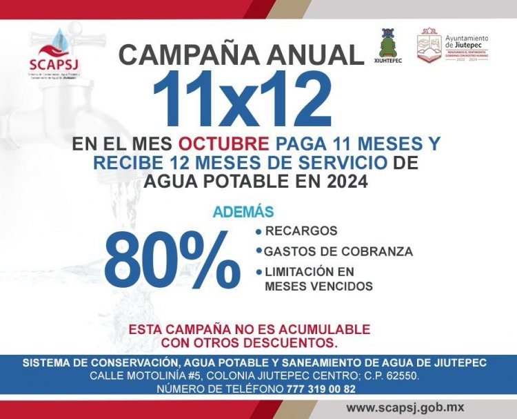 Arranca campaña “11x12” en el servicio de agua potable en Jiutepec