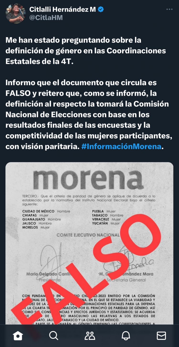 Falso, que Morena ya decidió  que en Morelos irá candidata