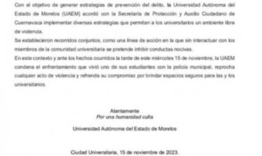 Condena la UAEM hechos violentos  de policías contra estudiantes