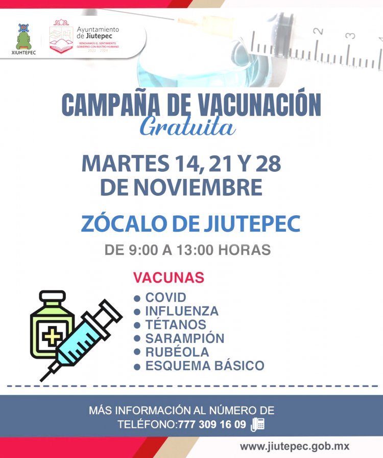 Jiutepec exhorta a vacunación a aplicar los martes 14, 21 y 28