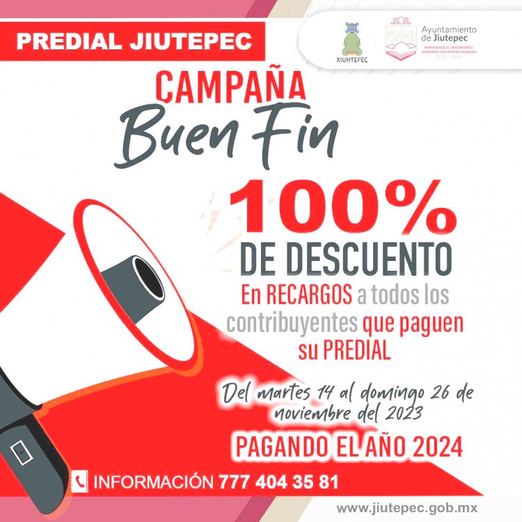 Ofrece Jiutepec hasta el 100% de descuento en recargos por predial