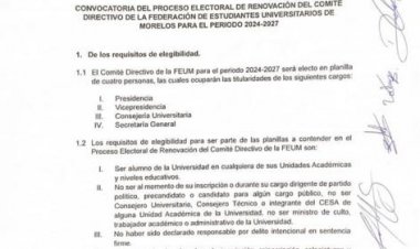 Del 25 al 30 de enero será el período  de registro de aspirantes a la FEUM