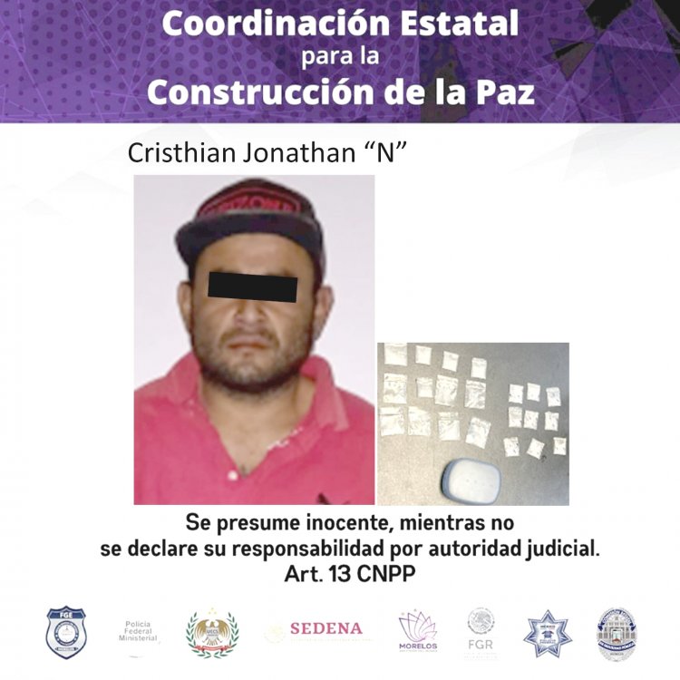 En Tlaltizapán, arrestaron a masculino, por presuntos delitos contra la salud