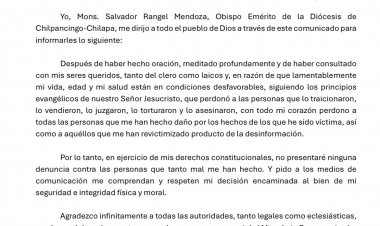 Obispo Rangel Mendoza no presentará denuncia alguna