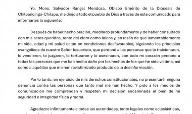 Sufre revictimización el  obispo S. Rangel, acusa