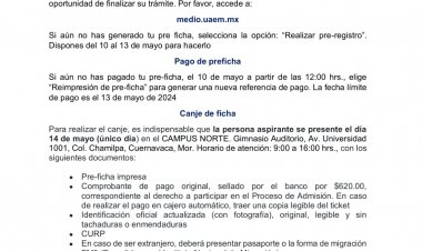 Da la UAEM prórroga para  entrar a nivel medio superior