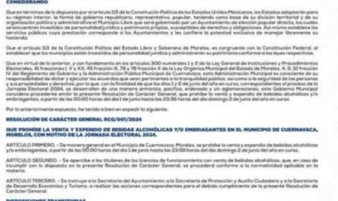 Oficial: habrá ley seca en Cuernavaca el día de la jornada electoral