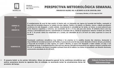 Ceagua pronostica lluvias aisladas y calor en el fin de semana en Morelos