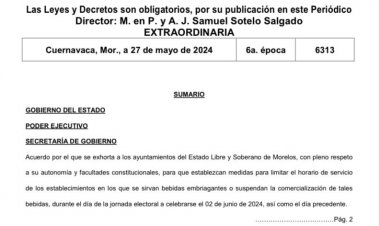 En Morelos, 6 municipios  aplican Ley Seca este fin