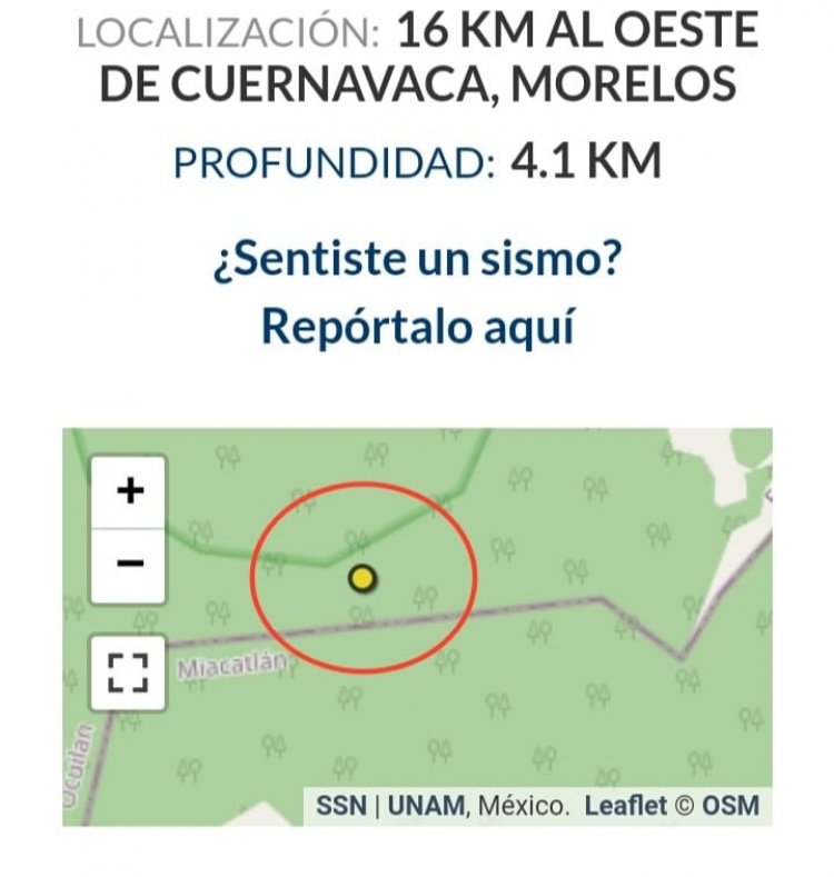 Se registra sismo a 16 km de Cuernavaca