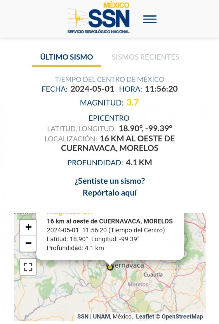 El sismo del miércoles, a 16  kilómetros de Cuernavaca