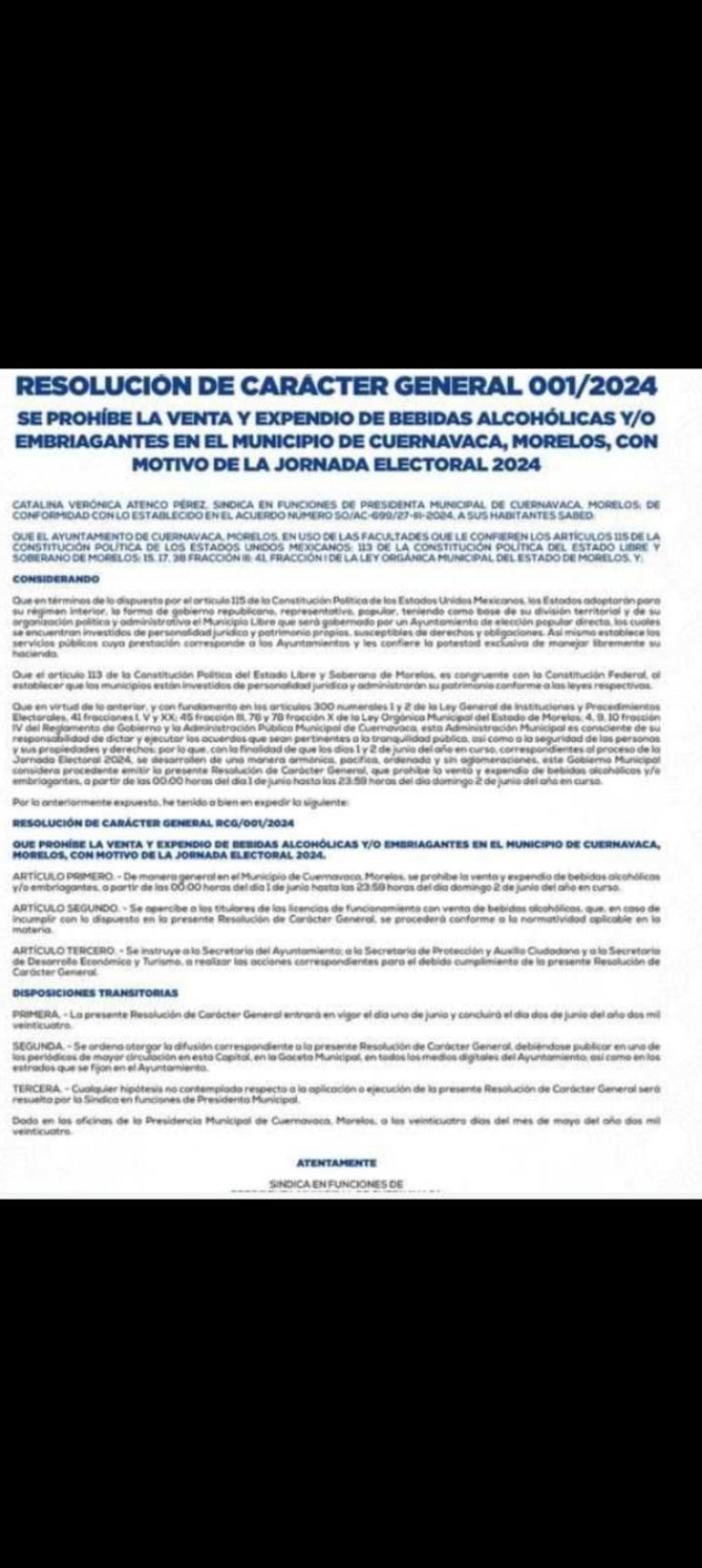 Oficial: habrá ley seca en Cuernavaca el día de la jornada electoral