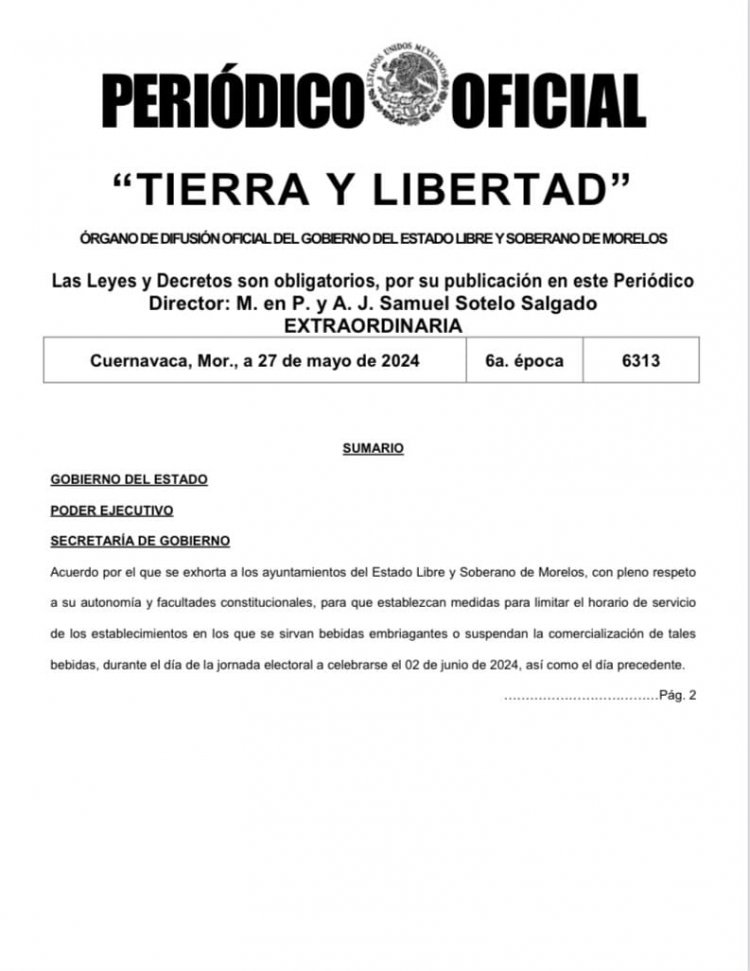 En Morelos, 6 municipios  aplican Ley Seca este fin
