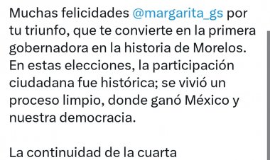 Hizo pública su felicitación  a Margarita el gobernador