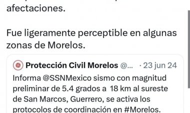Saldo Blanco en Morelos tras sismo