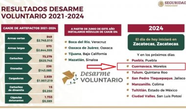 Gobierno federal abrirá módulo para desarme voluntario en Cuernavaca