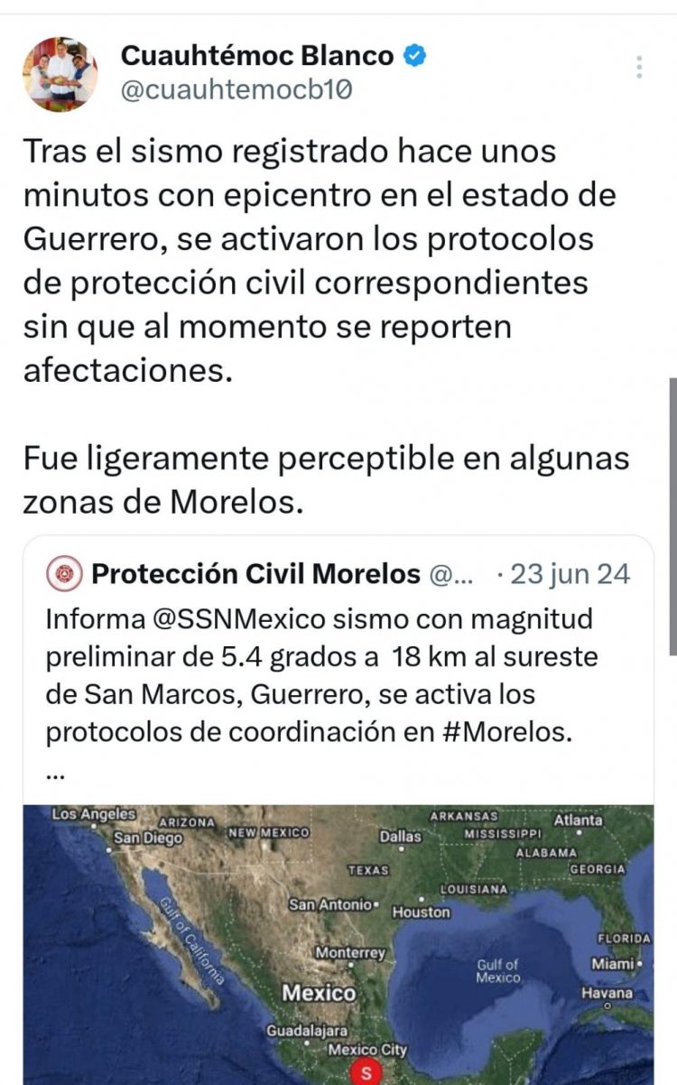 Saldo Blanco en Morelos tras sismo