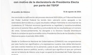 Margarita celebra declaratoria en favor de Claudia Sheinbaum