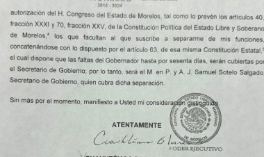 Ya notificó el gobernador al congreso sobre su separación