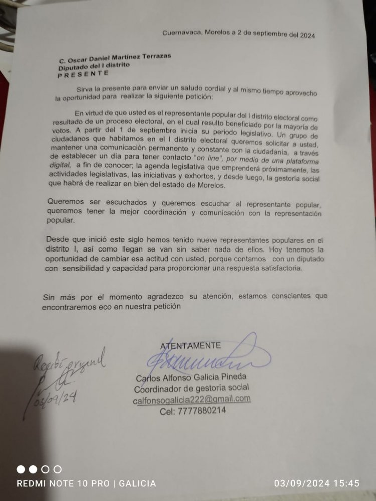 Piden diálogo vecinos del 1er Distrito,  con su diputado Daniel Martínez