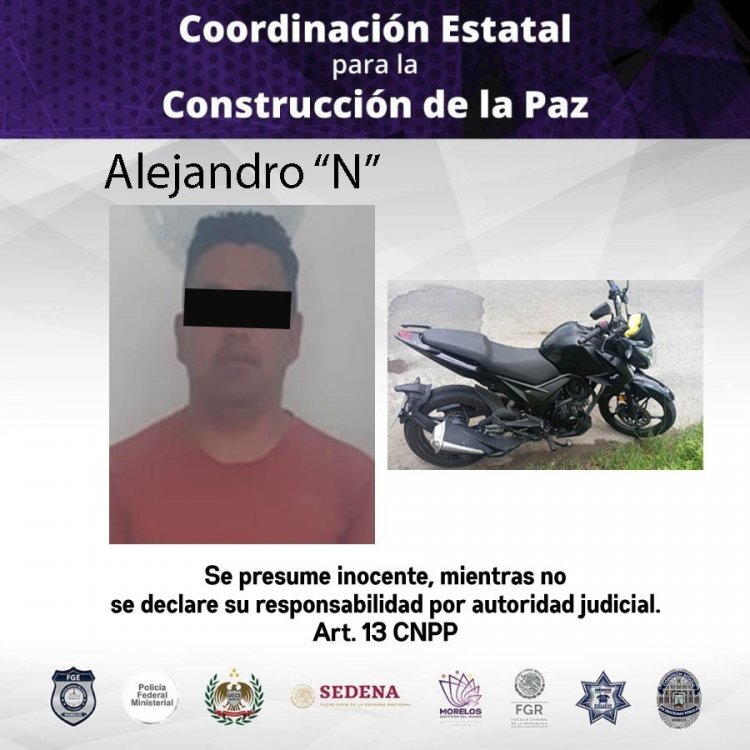 Pararon a Alejandro N quien conducía una  moto robada en el municipio de Ocuituco