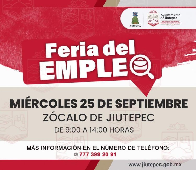 Invita alcalde David Ortiz a la Feria del Empleo para el Desarrollo Económico Jiutepec 2024, donde se ofertarán más de 800 posiciones de trabajo