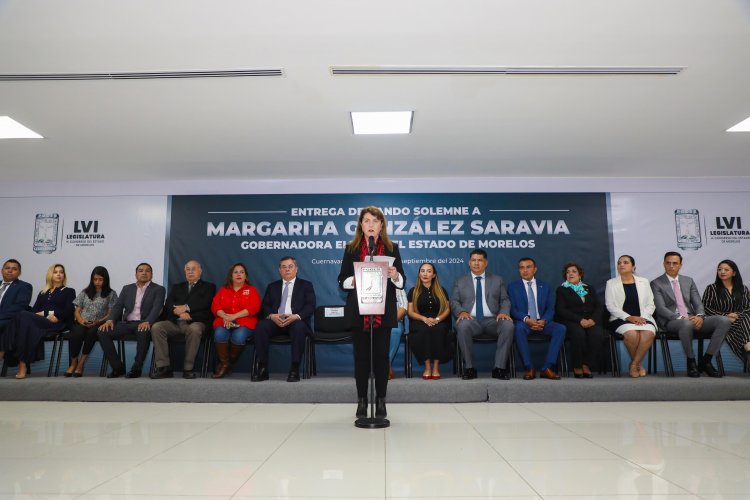 Recibe González Saravia bando solemne que la declara gobernadora de Morelos para el periodo 2024-2030