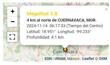Se registró sismo esta mañana con epicentro en Cuernavaca