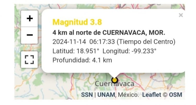 Se registró sismo esta mañana con epicentro en Cuernavaca