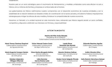 Margarita González y homólogos rechazan aranceles