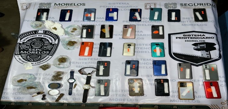 Droga y celulares decomisados en el centro penitenciario de Jojutla