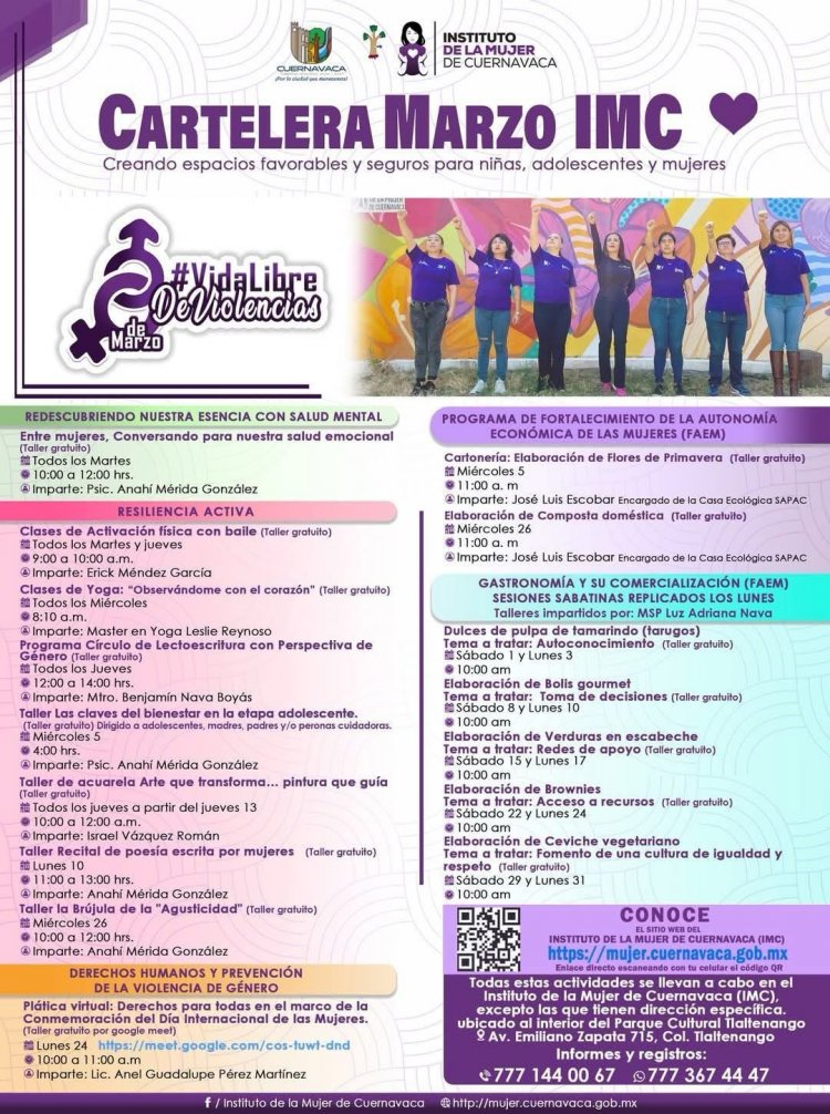 Amplia cartelera del Instituto de  la Mujer capitalino durante marzo