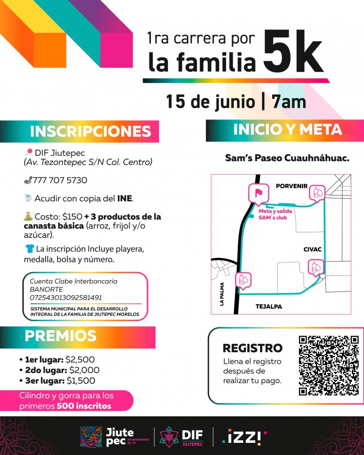 El ayuntamiento de Jiutepec invita a Carrera por la Familia