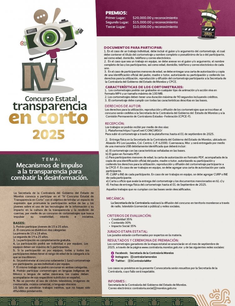 Se invita a los jóvenes a participar en concurso Transparencia en Corto